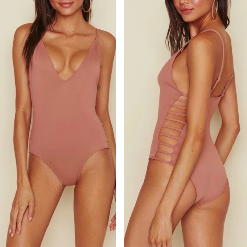 DIPPIN' DAISYS BATHING SUIT CAGED SIDE MODERATE COVERAGE ONE-PIECE NUDE